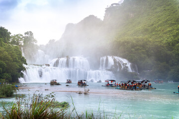 view of Detian or Ban Gioc waterfall, Cao Bang, Vietnam. Ban Gioc waterfall is one of the top 10...