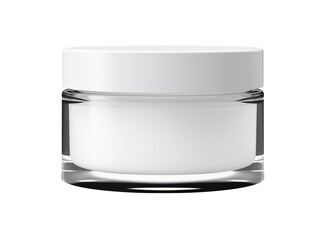 Blank, unbranded cosmetic cream jar on transparent background. Skin care product, cut out element. Glass container mockup. Skincare, beauty. Front view, ready for your label design