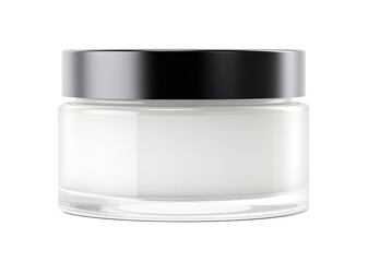 Blank, unbranded cosmetic cream jar on transparent background. Skin care product, cut out element. Glass container mockup. Skincare, beauty. Front view, ready for your label design