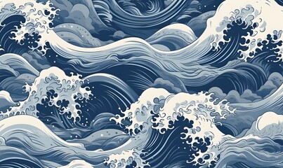 Japanese Wave Illustration,Generative AI 