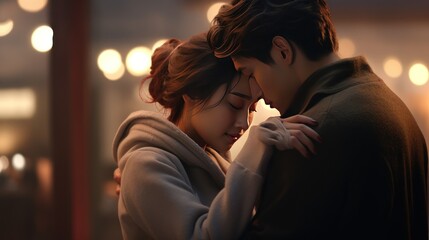 Man and woman reach out to each other. Korean drama
