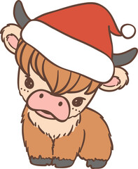 Baby Highland cow with Santa hat Christmas