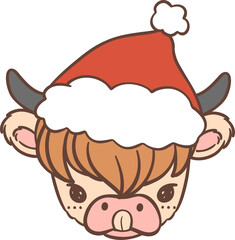 Baby Highland cow with Santa hat, with tongue out