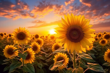 Obraz premium Sunflower flowers on a field