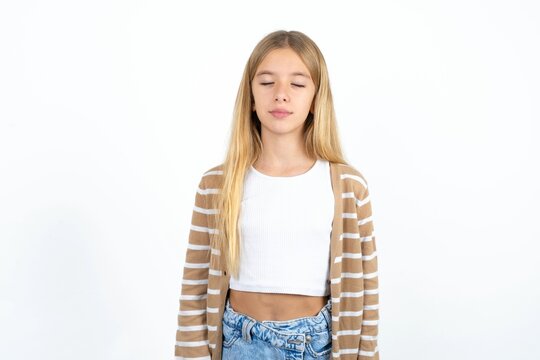 Beautiful caucasian teen girl nice-looking sweet charming cute attractive lovely winsome sweet peaceful closed eyes