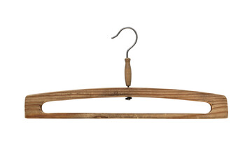 wooden clothes hanger isolated on transparent background, PNG clip art.