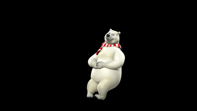 White 3d Rendered Polar Bear With Red-White Striped Scarf Relaxes Sleeping Leaning Back In Transparent Background.