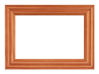 Horizontal classic wooden photo frame with copy space isolated on transparent background. PNG format clip art.