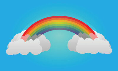 Colorful rainbow with clouds in a cartoon style