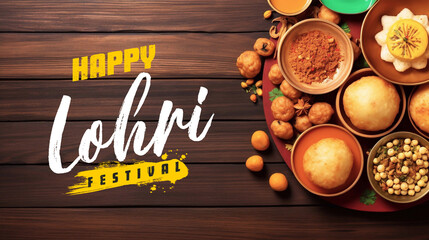 Happy Lohri Festival Of Punjab with Indian Food. 