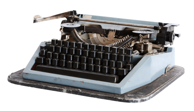 vintage typewriter on white background, png
