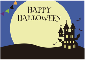 ハロウィンの夜のお城の背景イラスト