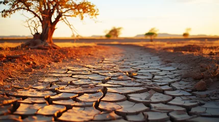 Fotobehang Dry cracked desert. The global shortage of water on the planet. Global warming and greenhouse effect concept. © alexkich