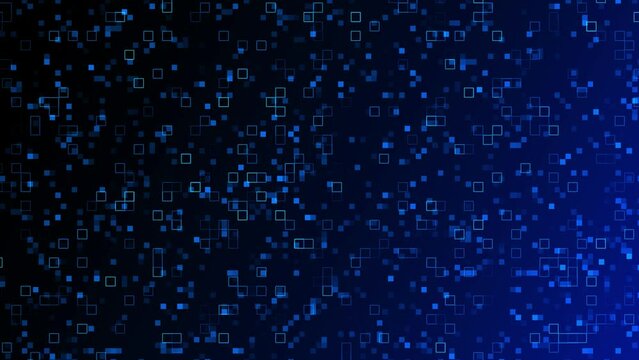 Digital technology background animation - blue pattern pixel background from animated digital data squares