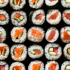 Close-up image of Sushi rolls. seamless picture