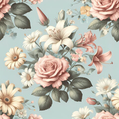 seamless floral patterns with pastel tone.Generative AI.