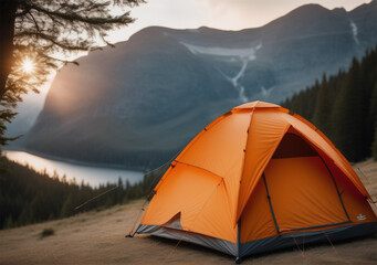 Camping tent with nature landscape background
