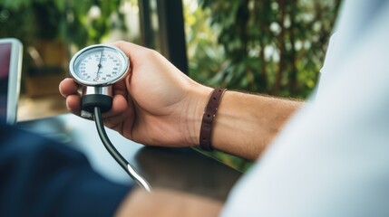 Pediatric doctor measuring pressure to monitor patient