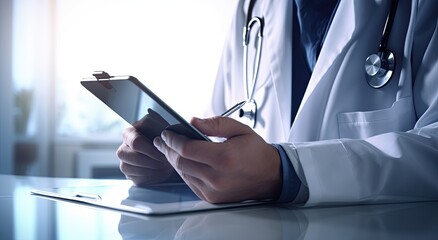 Naklejka premium Doctor working on laptop