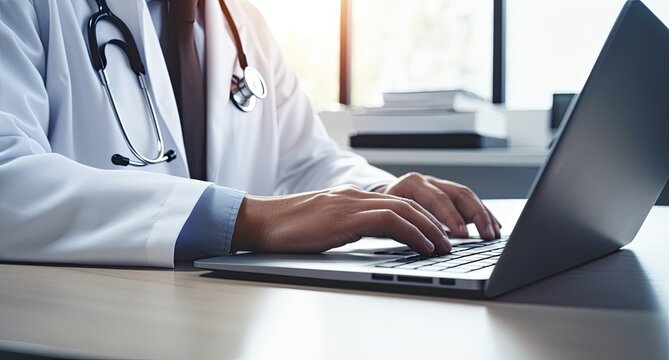 Doctor working on laptop