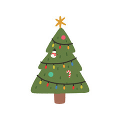 Hand drawn Christmas tree with decoration