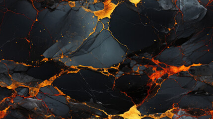 Close-Up Beauty: Black Granite with Copper Veins - Generative AI