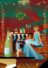 Well-dressed human during a festive dinner with friends on New Year s Eve at the luxury restaurant or home. Concept for holiday, winter holidays, New Year, Christmas