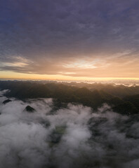 Aerial landscape in Phong Nam valley, an extreme scenery landscape at Cao bang province, Vietnam with river, nature, green rice fields