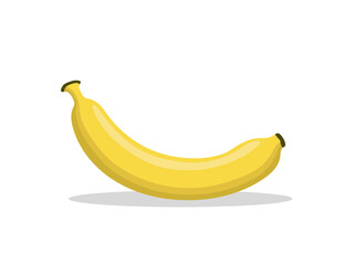 Whole beautiful yellow banana with shadow on white background
