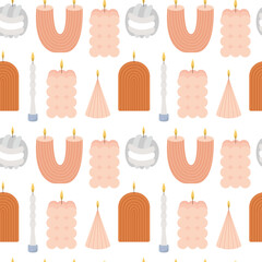 Trendy candles seamless pattern. Flat style candles vector pattern