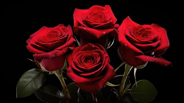images of beautiful red roses against a striking black background, capturing the timeless elegance and romantic allure of these exquisite blooms