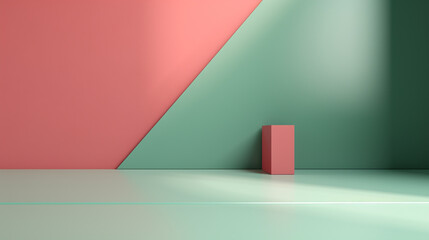 3d minimalistic Stand and display pink green pastel color. A scene for advertising, Minimalist mockup for podium display or showcase.
