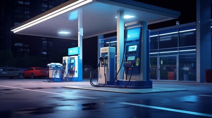 A petrol pump with modern facilities for cars - obrazy, fototapety, plakaty