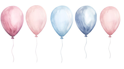 Watercolor balloons isolated on transparent background