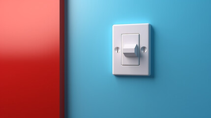 3d White light switch with blue red color background and copy space