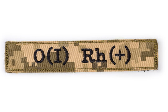 Military camouflaging blood type sticker on a white background