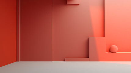 3d  abstract geometric red background with copy space
