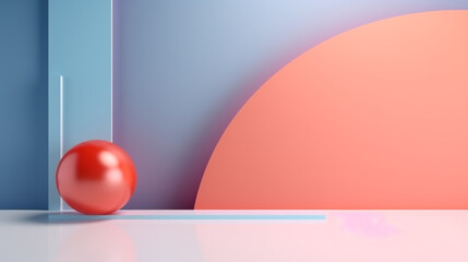 minimalist background with 3d geometric and red ball style layout and copy space on pastel background