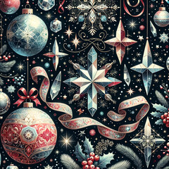 a wallpaper design adorned with Christmas-themed illustrations such as sparkling gem ornaments, intricate