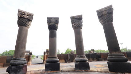 An Armenian stone columns at Zvartnots Cathedral.