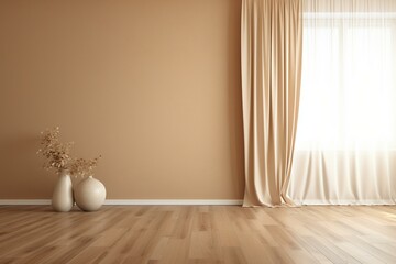 Fototapeta na wymiar Curtains adorn empty room's interior decor. Generative AI