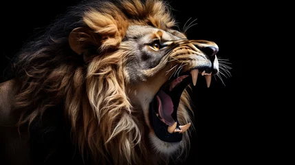 Fototapeten Furious lion roaring on black Background © Trendy Graphics