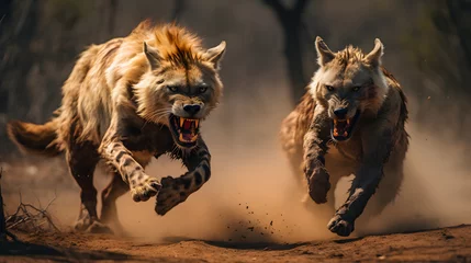 Tuinposter Hyena running furiously in the wild © Trendy Graphics
