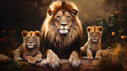 Lion family close up shot