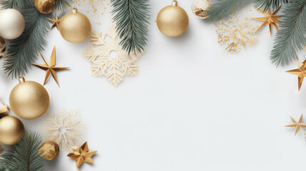 Christmas background decorations composition flatlay Merry christmas card. Winter holiday theme. Happy New Year. Space for text, AI generated - Powered by Adobe