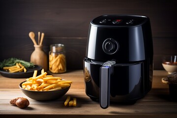 Oil-Free Cooking: Black Air Fryer in a Stylish Kitchen Setting