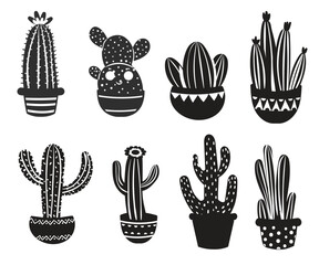 
Black silhouette of Cactus trees flat vector 
