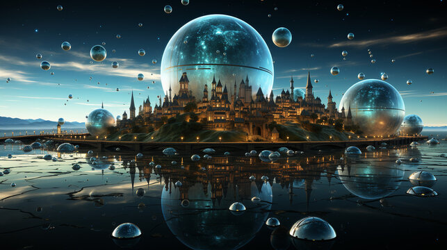 Sfondo. Citt&agrave; futuristiche. Ai generated.
