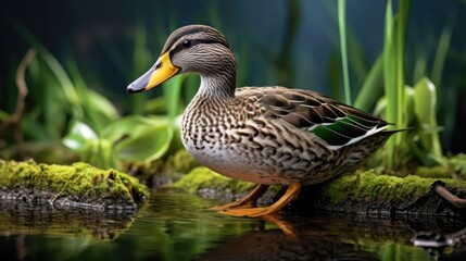 Obraz premium images of a wild duck in its natural habitat, highlighting the intricate details of its feathers and the wonders of nature