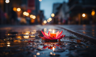 Beautiful diwali diya with burning candles on dark background